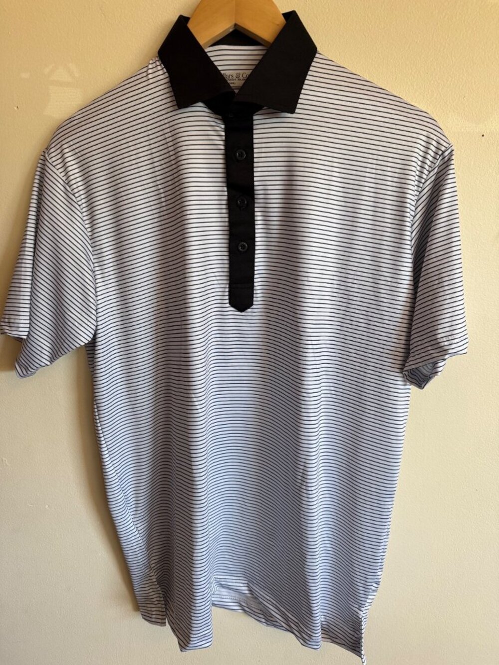 Collars & Co Featherweight Relaxed Fit Polo Shirt Black/White Striped Small 100%